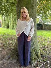 Navy Pinstripe Pull on Trousers Tanya