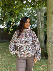 Chocolate Leopard Premium Puffer Jacket Alessandra