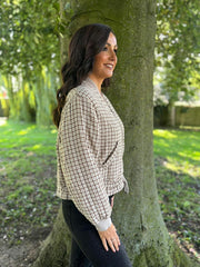 Stone Quilted Check Zip Bomber Jacket