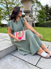 Khaki Frill Sleeve Bubble Cotton Dress Mae