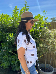 White Polka Dot Tie Front Blouse Tiana