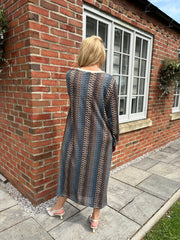 Denim Blue Pattern Stripe Shimmer Dress Freya