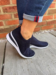 Navy Diamante Slip On Trainers