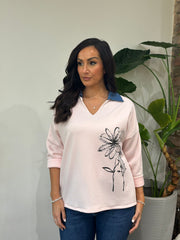 Pink Collared Flower Sweatshirt Angel