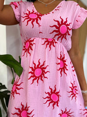 Pink Bubble Cotton Sunburst Dress Florence