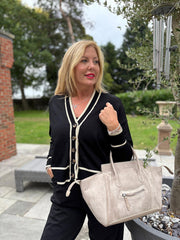 Black Contrast Trim Shimmer Cardi Ophelia
