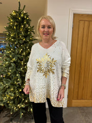 Winter White Gold Festive Snowflake Knit Ava