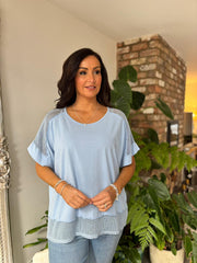 Blue Mesh Trim Short Sleeve Top Riley