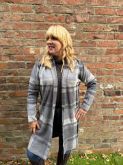 Grey Check Edge To Edge Cardigan Gemma