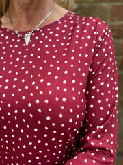 Wine Polka Dot Super Soft Round Neck