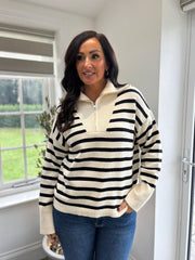 Black Striped Zip Collar Knit Charlie