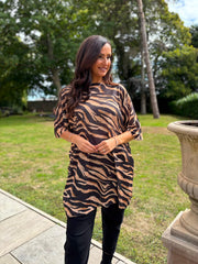 Camel Tiger Print Knit Dress Delilah