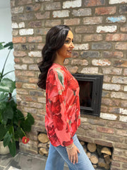 Red Floral Top Anais