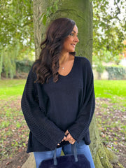Navy Multi Hole Heart Knit Amelia