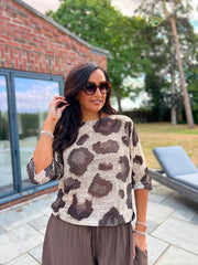 Chocolate Abstract Leopard Knit Top Dawn