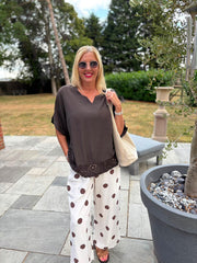 Chocolate Sequin Trim Top Astrid