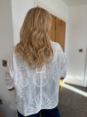 White Embroidered Button Top Dianne