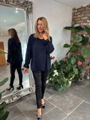 Navy Diamante Flower Top Kinsley