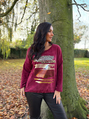 Wine Chenille Brushstroke Sweatshirt Donna