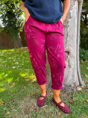Wine Floral Printed Trousers