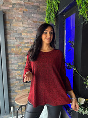 Red Frill Sleeve Shimmer Top Pamela