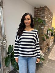 Navy Ribbed Stripe Top Leanne