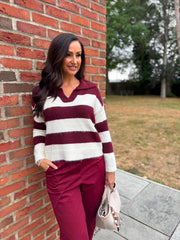 Wine Stripe Collared Knit Anita