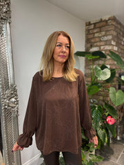 Chocolate Diamante Flower Top Kinsley