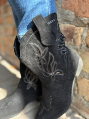 Black Floral Detail Western Boots