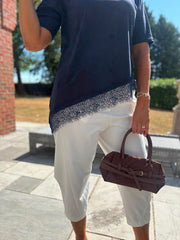 Navy Asymmetric Lace Hem Top Wendy