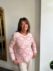 Pink Crochet Loose Weave Knit Amber