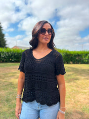 Black Crochet Knit Top Selina