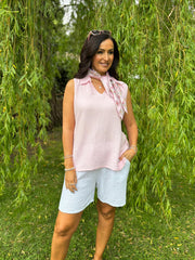 Pink Sleeveless Bubble Cotton Top Jean