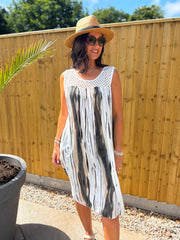 Black Brushed Stripe Panel Dress Jodie