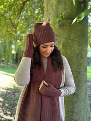 Chocolate Ribbed Three Piece Scarf Set