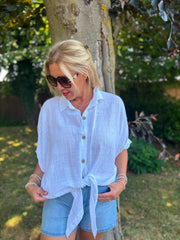 White Tie Front Blouse Brielle