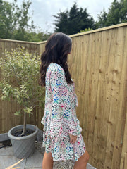 Green Patterned Tie Front Skirt Set Rosa