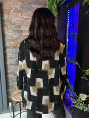 Black Shimmer Block Print Top Eve