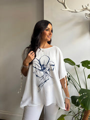 White Crepe Floral Cold Shoulder Top Naomi