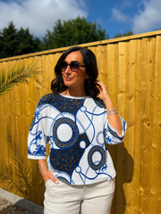 Navy Greek Key Multi Pattern Knit Top Dawn