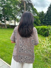 Mocha Bubble Cotton Paisley Short Sleeve Shirt Jackie