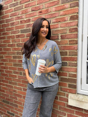 Navy Gold Heart Knit Top Jenna