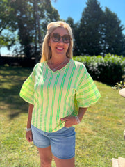 Lemon Puff Sleeve Striped Top Erin