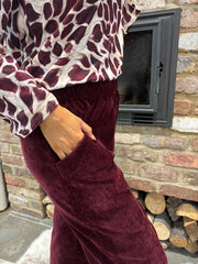 Wine Velour Barrel Leg Trousers Jaiya