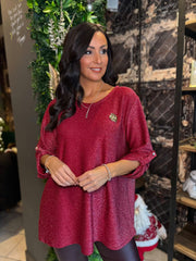 Wine Button Sleeve Shimmer Top Stevie