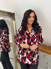 Wine Large Brushed Leopard Blouse Gloria