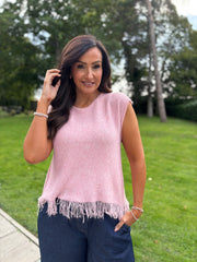 Pink Fringed Knit Vest Amara
