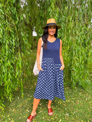 Navy Polka Dot Panel Dress Coraline
