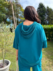 Teal Crochet Hooded Top Clarice