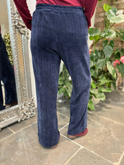 Navy Chenille Textured Trousers Mia